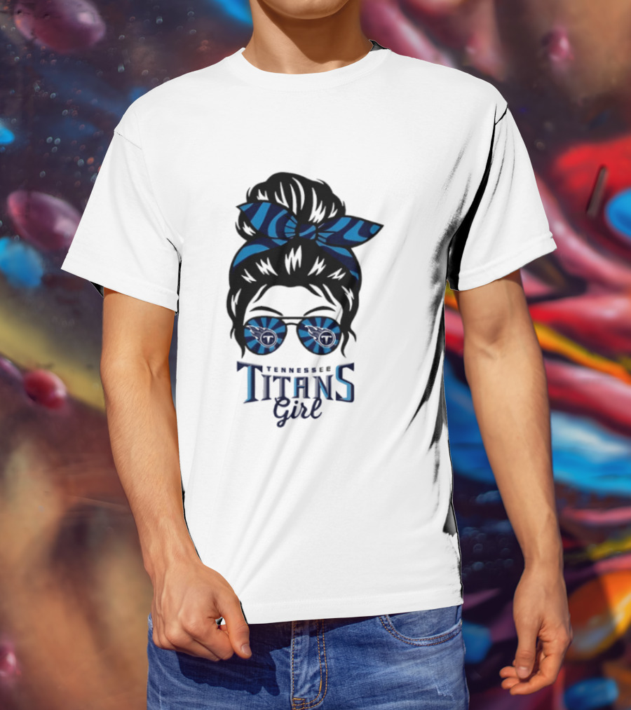 Tennessee Titans Girl Messy Bun Glasses Bow T-Shirt