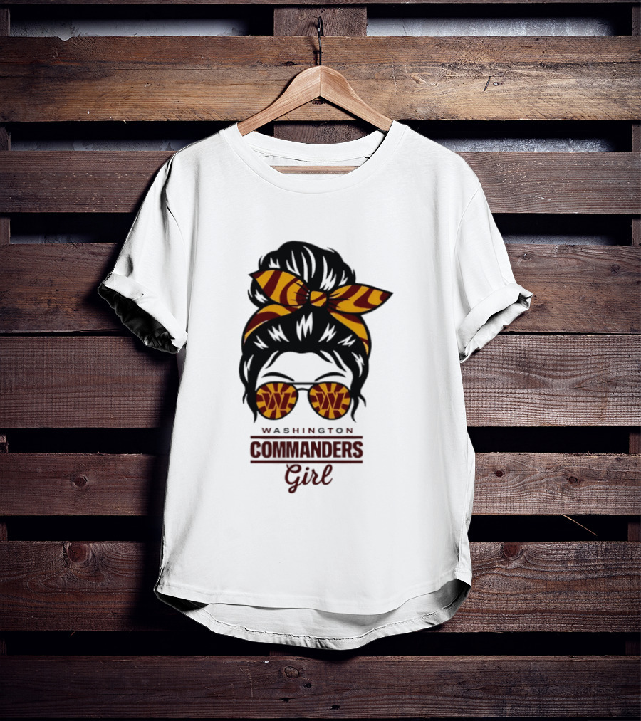 Washington Commanders Girl Messy Bun Glasses Football Fan T-Shirt