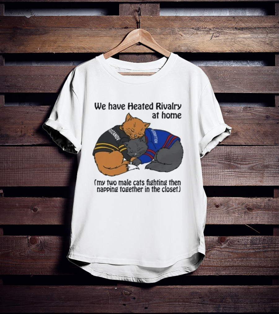 We Have Heated Rivalry At Home My Two Male Cats Fighting Then Napping Together In The Closet T-Shirt