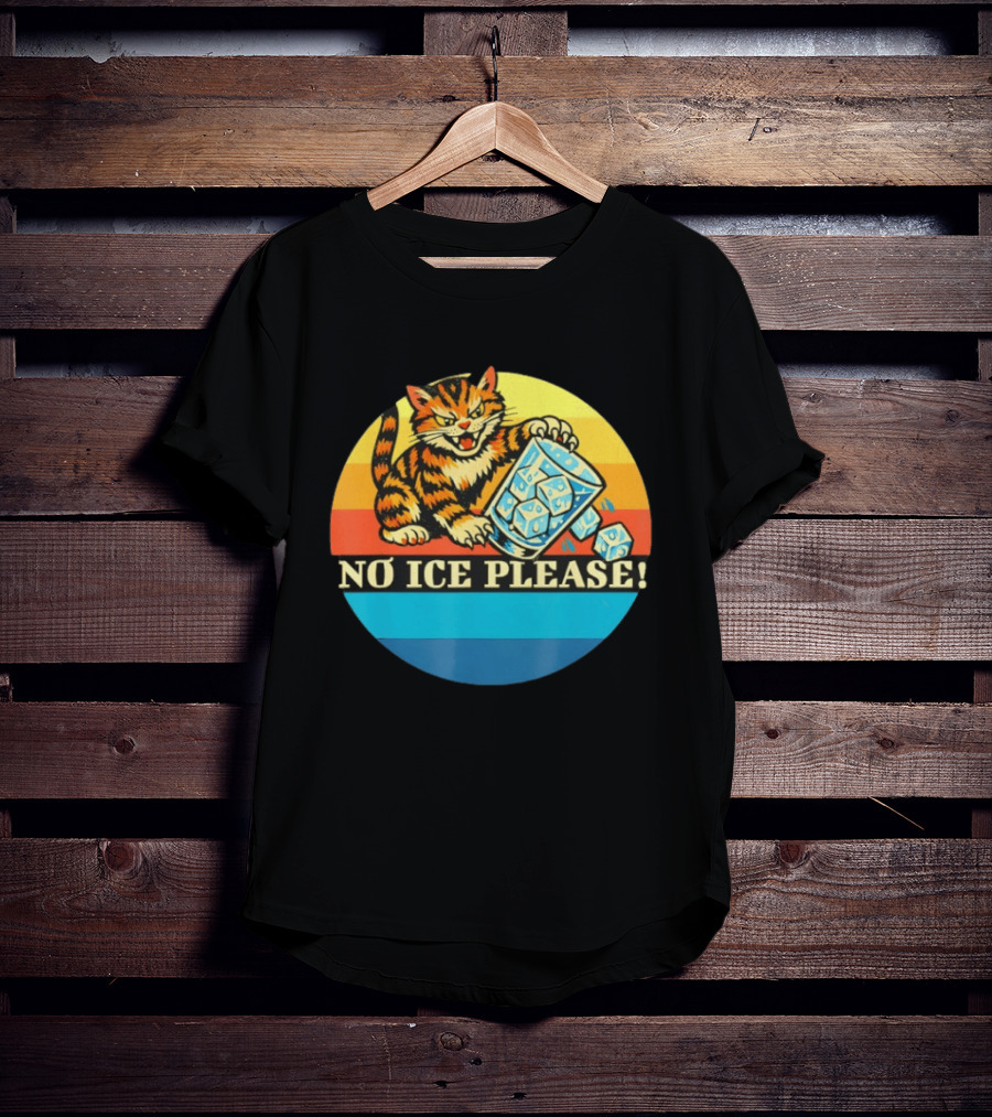 No Ice Please Cat Cartoon Rainbow Stripes T-Shirt
