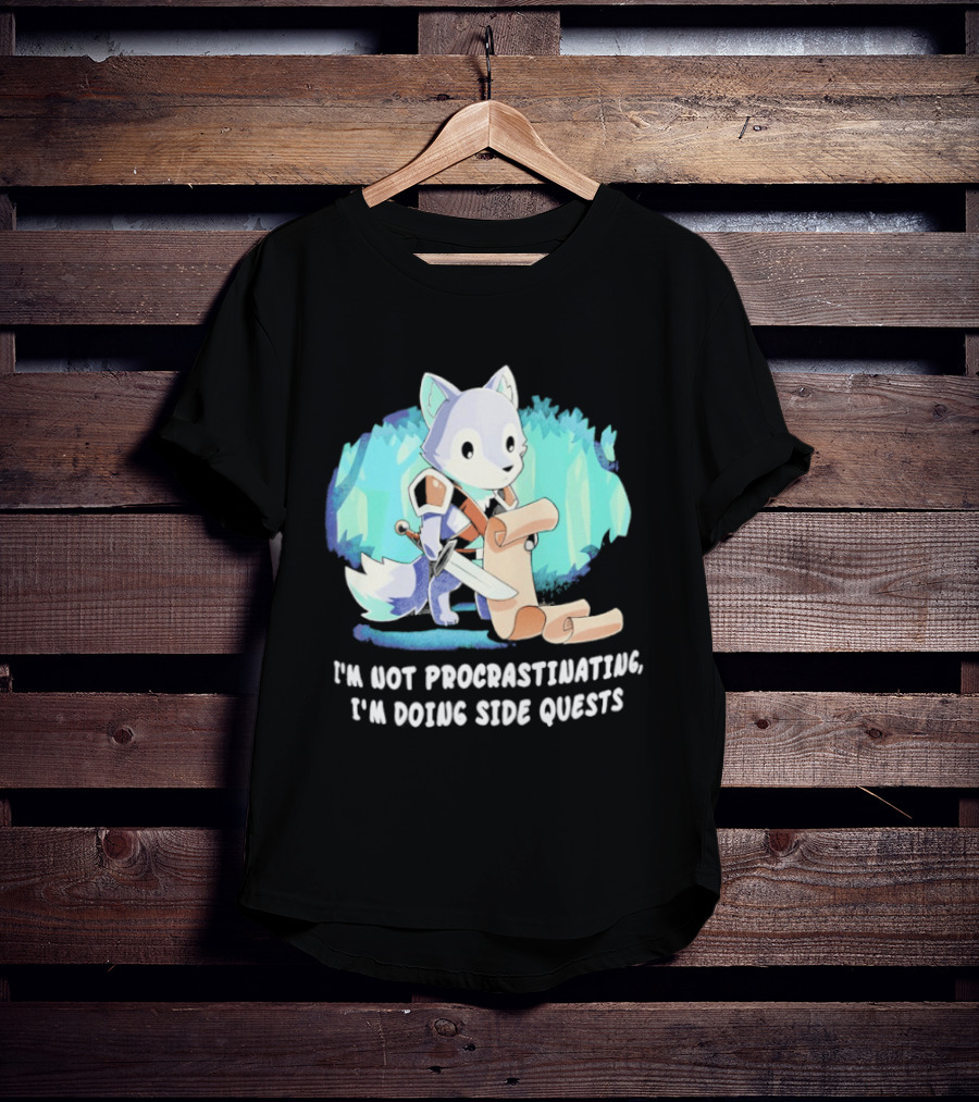 I'm Not Procrastinating I'm Doing Side Quests Cute Fantasy Wolf Cartoon T-Shirt