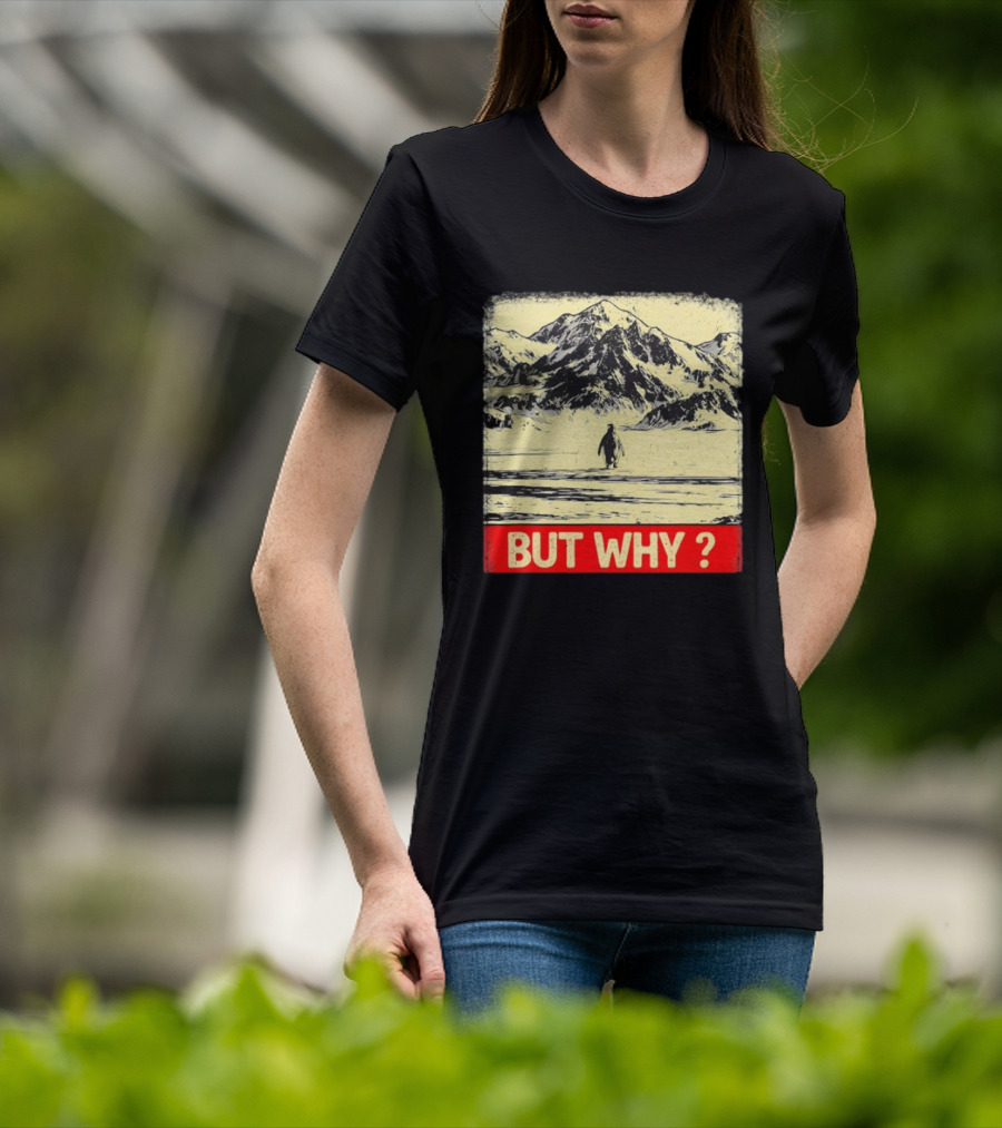Penguin Meme But Why Mountains Winter Scene T-Shirt