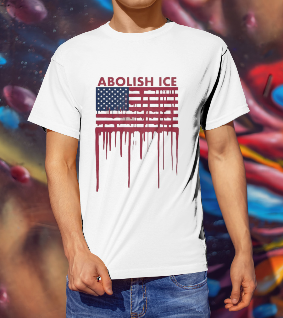 Abolish ICE Dripping American Flag Blood Effect T-Shirt