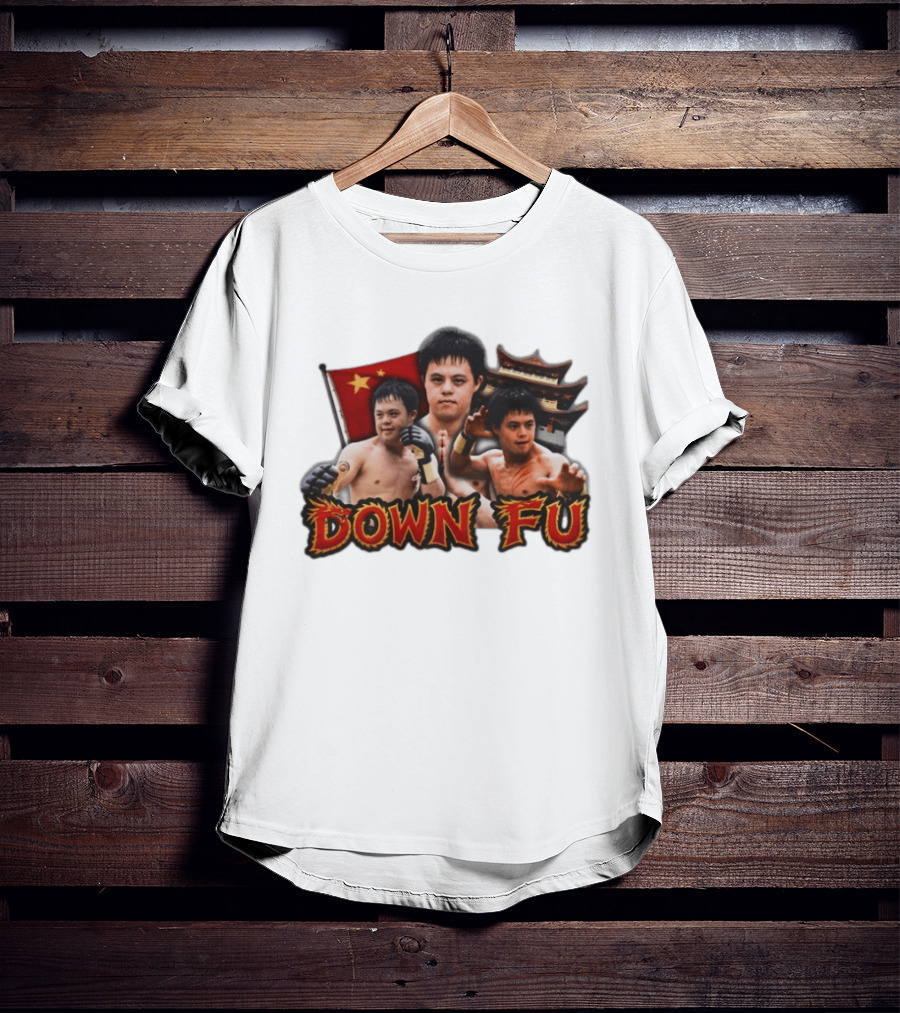 Down Fu Martial Arts Style With Fighters And Chinese Pagoda T-Shirt