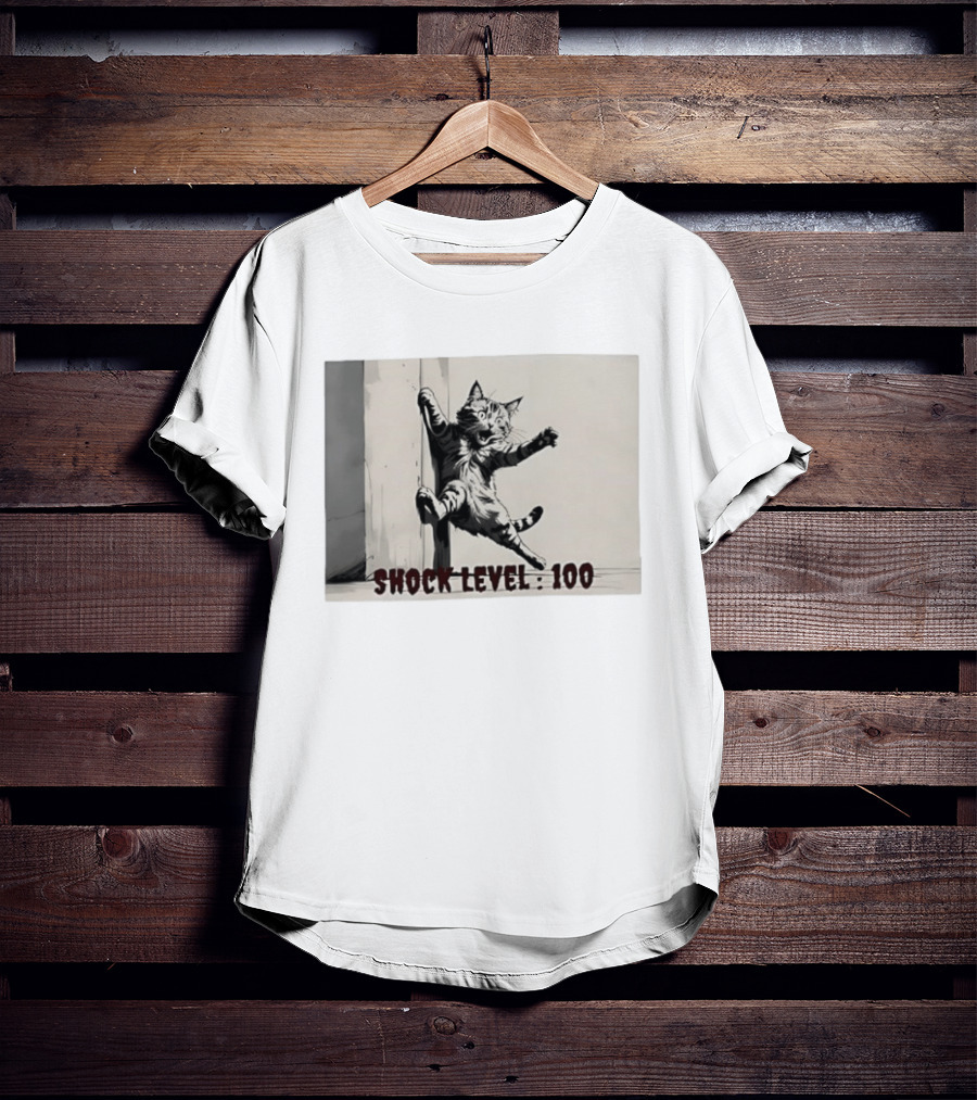 Shocked Cat Shock Level 100 Feline Expression T-Shirt