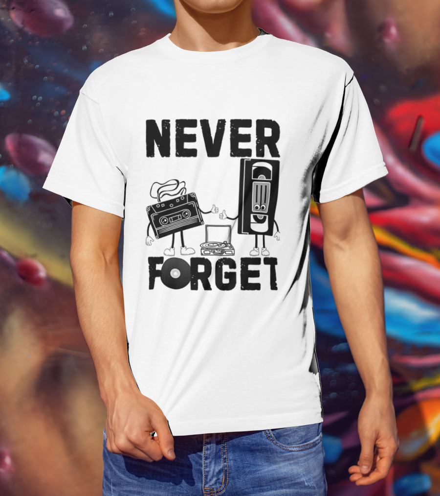 Never Forget Cassette VHS Floppy Nostalgia Music Media T-Shirt