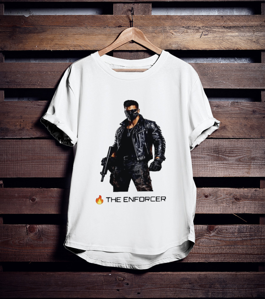 The Enforcer Leather Jacket Warrior With Mask And Fire T-Shirt