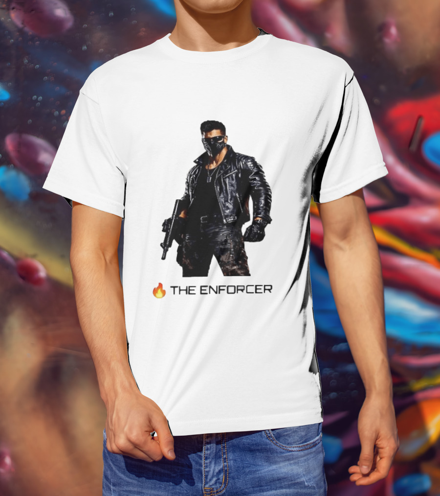 The Enforcer Leather Jacket Warrior With Mask And Fire T-Shirt