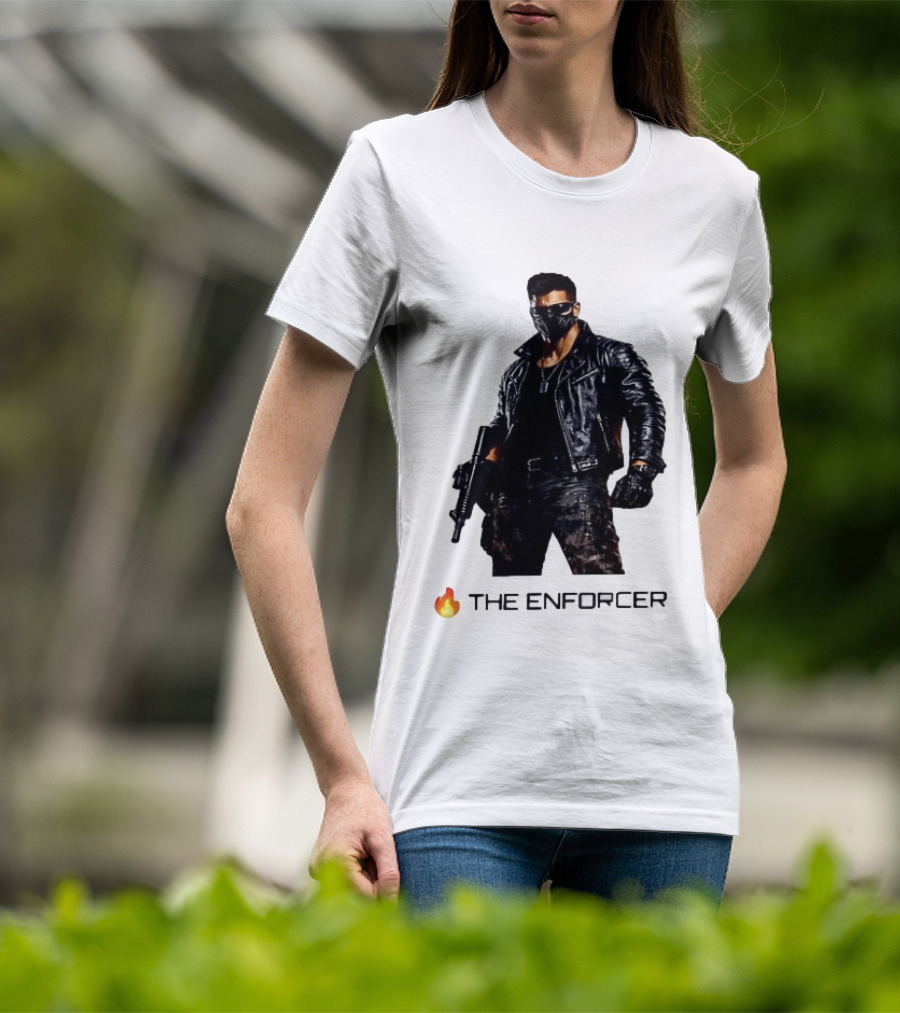 The Enforcer Leather Jacket Warrior With Mask And Fire T-Shirt