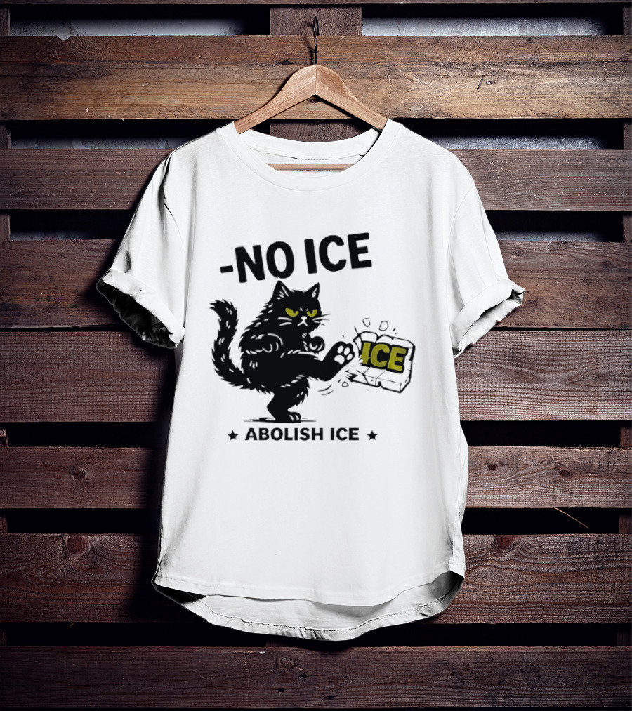 Black Cat No Ice Abolish ICE T-Shirt