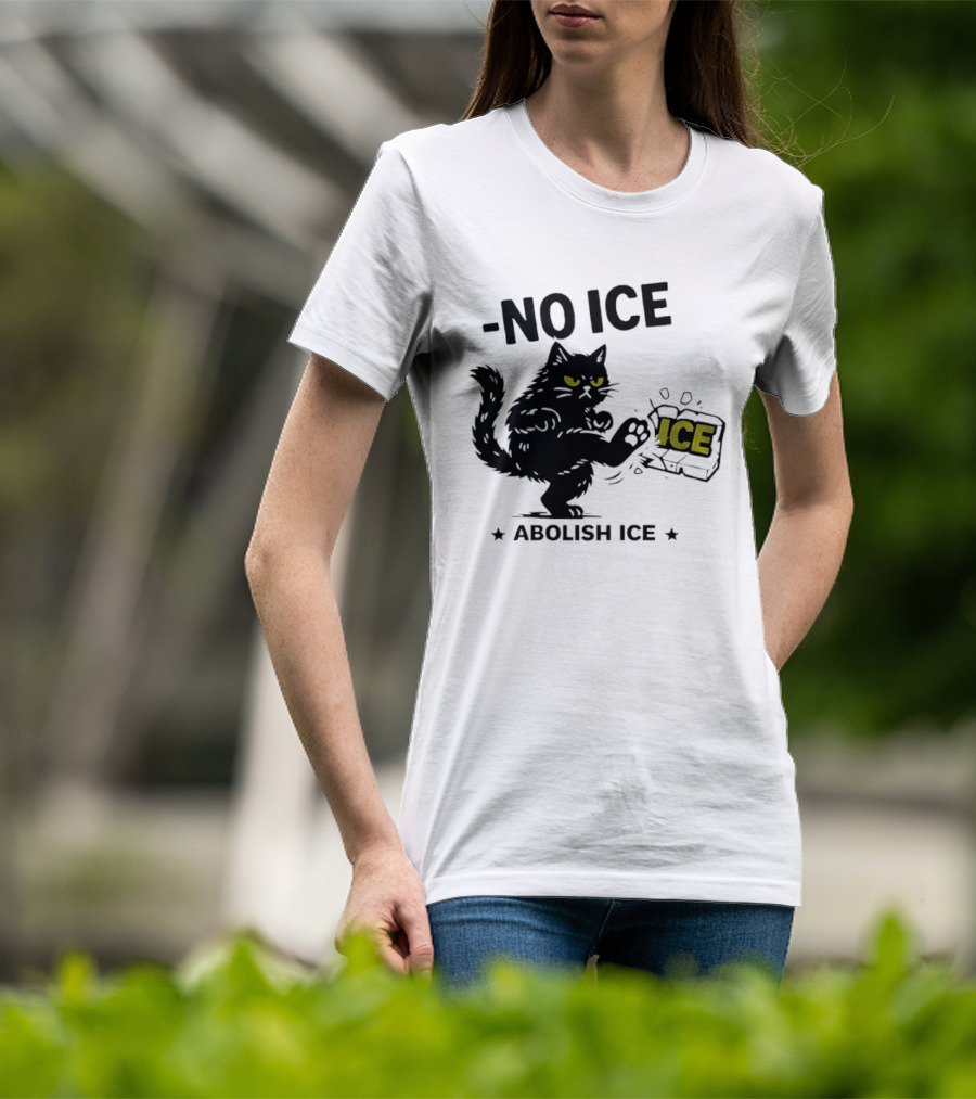 Black Cat No Ice Abolish ICE T-Shirt