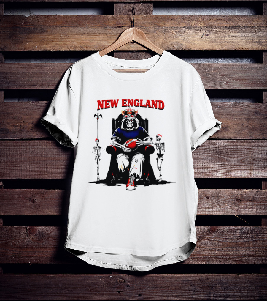 New England Skeletal Football Monarch Sitting On A Throne With Staff T-Shirt
