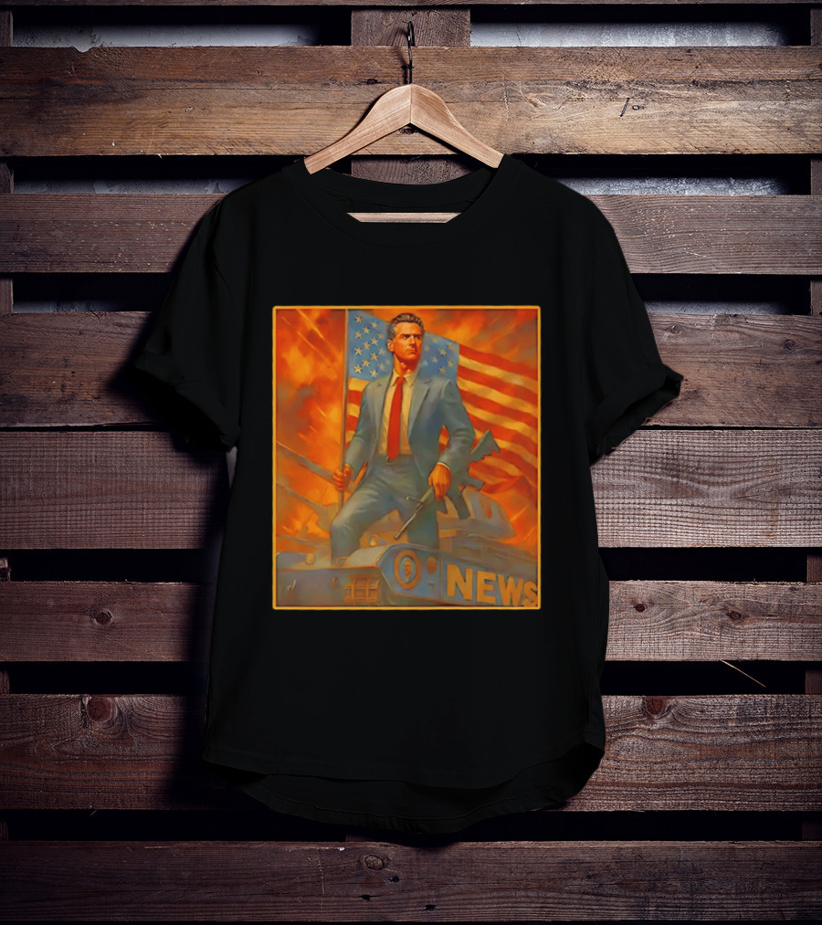Gavin Newsome Tank Patriotic Flag Rifle News Scene T-Shirt