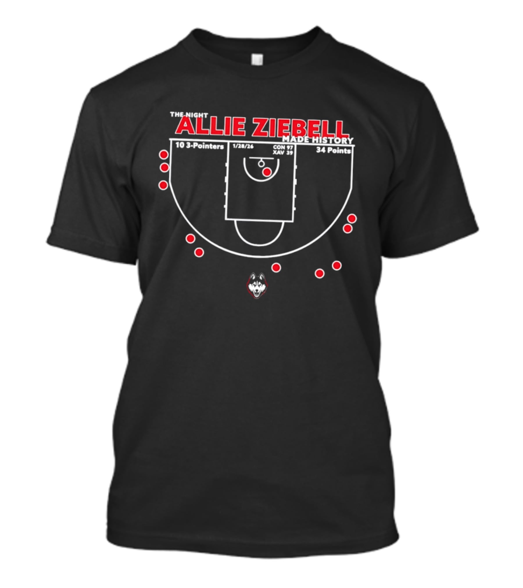Allie Ziebell UConn Huskies Historic Game 10 Three Pointers 34 Points T-Shirt