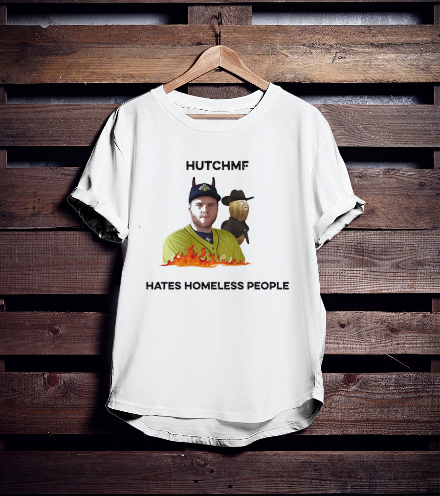 Hutchmf Hates Homeless People Devil Horns Yellow Jersey Flames T-Shirt