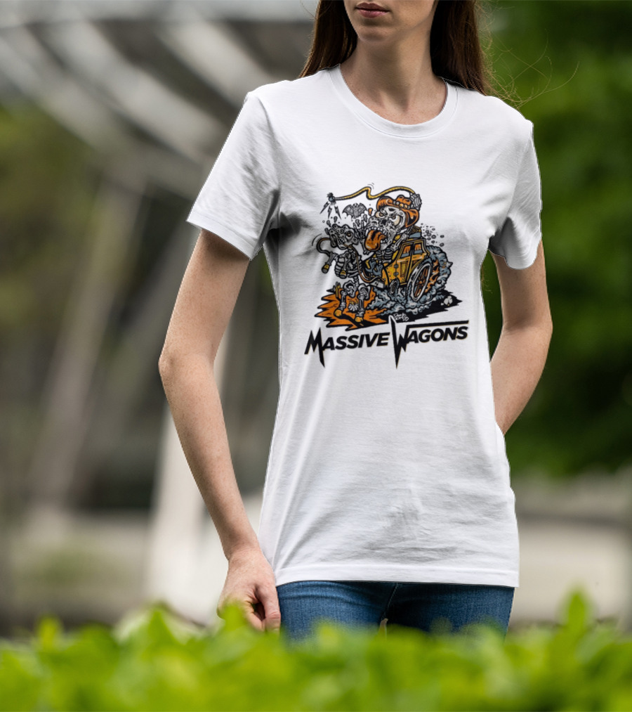 Massive Wagons Skeleton Cowboy In Car T-Shirt