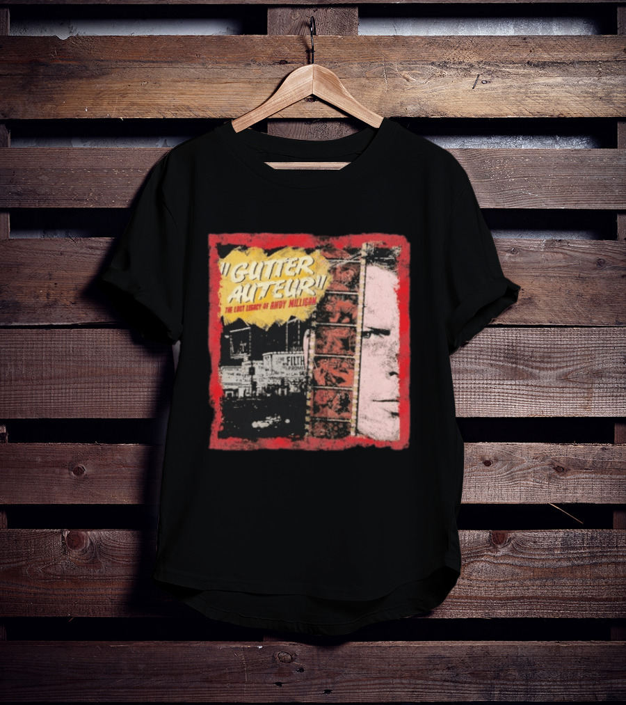 Gutter Auteur The Lost Legacy Of Andy Miligan Filmmaker Tribute With Vintage Film Strip And Urban Nightlife T-Shirt