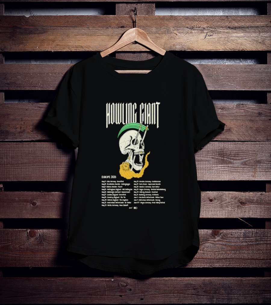 Howling Giant Europe 2026 Tour Dates Skull Skeleton Orion Sun Club Dates T-Shirt