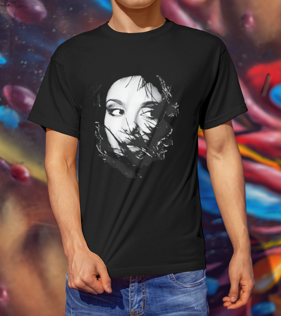 Jade Face Mysterious Gaze Black And White Brushstroke T-Shirt