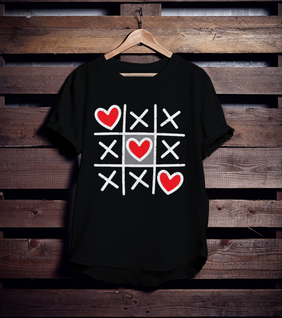 Tic Tac Toe XO Hearts Love Valentine Day Red Heart Crosses T-Shirt