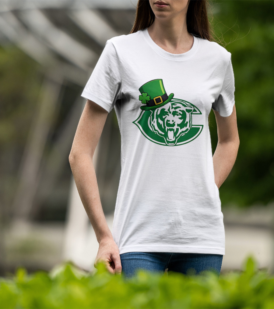 Chicago Bears St Patrick's Day Green Logo With Irish Hat T-Shirt