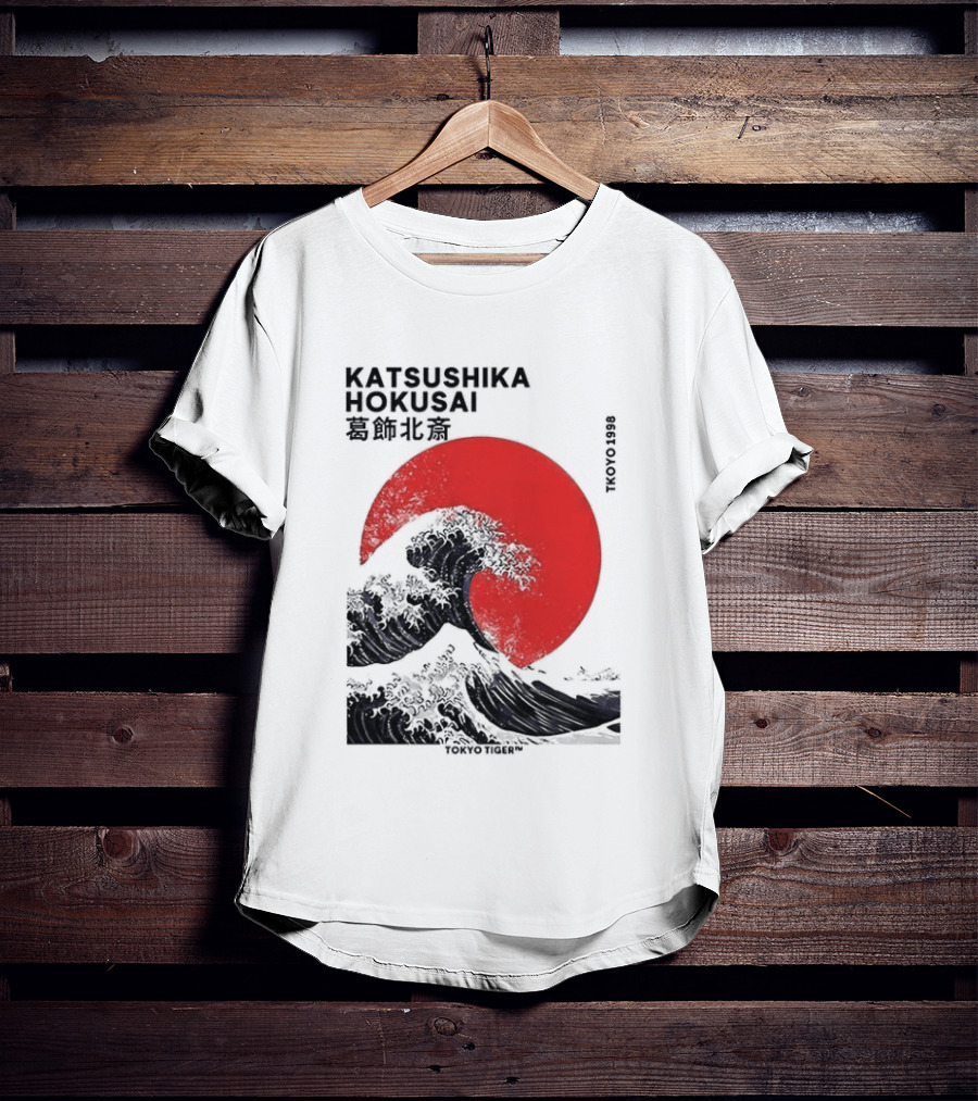 Katsushika Hokusai The Great Wave And Red Sun Japanese Ukiyo E T-Shirt