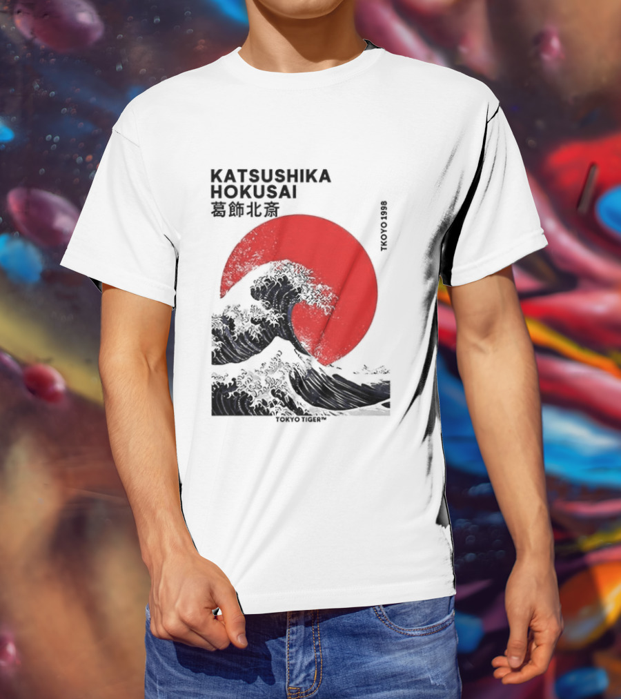 Katsushika Hokusai The Great Wave And Red Sun Japanese Ukiyo E T-Shirt