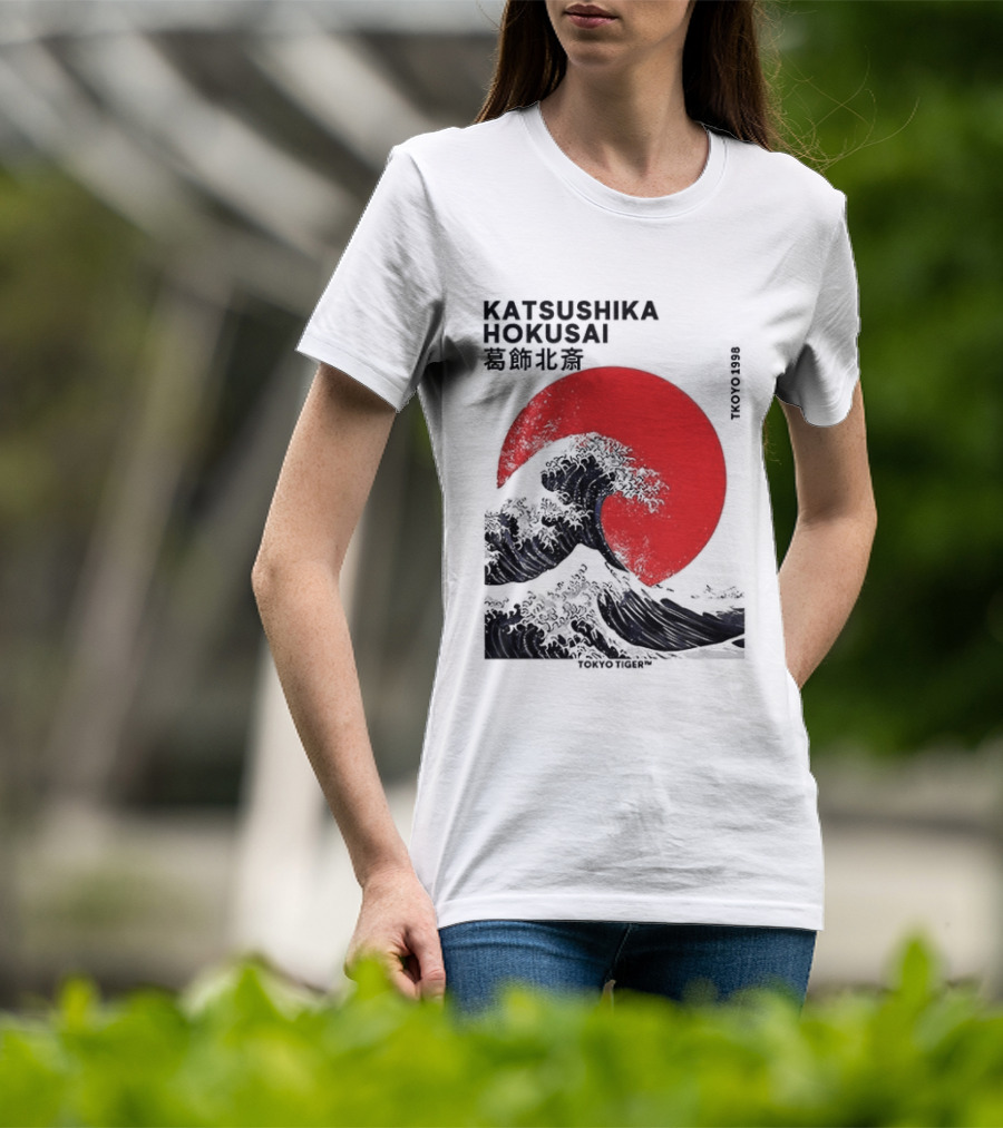 Katsushika Hokusai The Great Wave And Red Sun Japanese Ukiyo E T-Shirt
