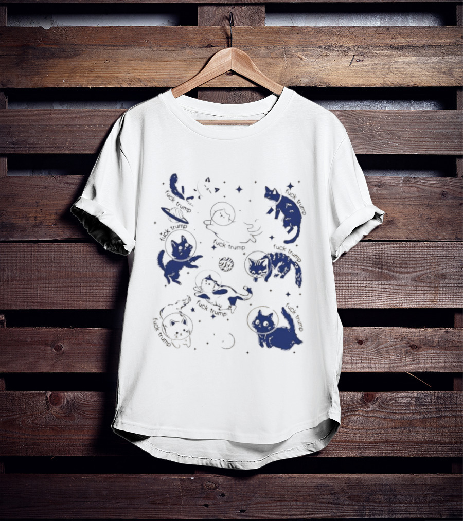 Subtle FDT Cats In Space Stars Orbit And Floating Shapes T-Shirt