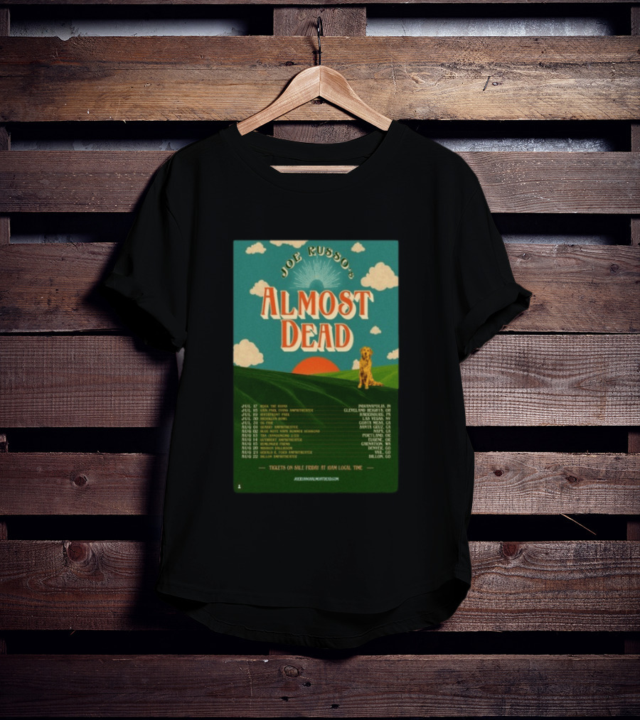 Joe Russo's Almost Dead Summer Tour 2026 Dates Red Sun Dog And Cloudy Sky T-Shirt
