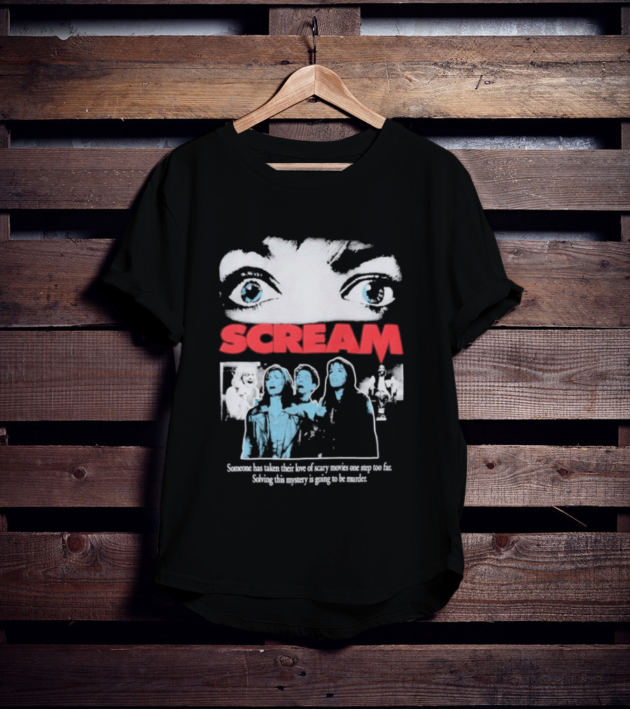 Scream Someone Has Taken Their Love Of Scary Movies One Step Too Far Solving This Mystery Is Going To Be Murder Eyes Faces T-Shirt