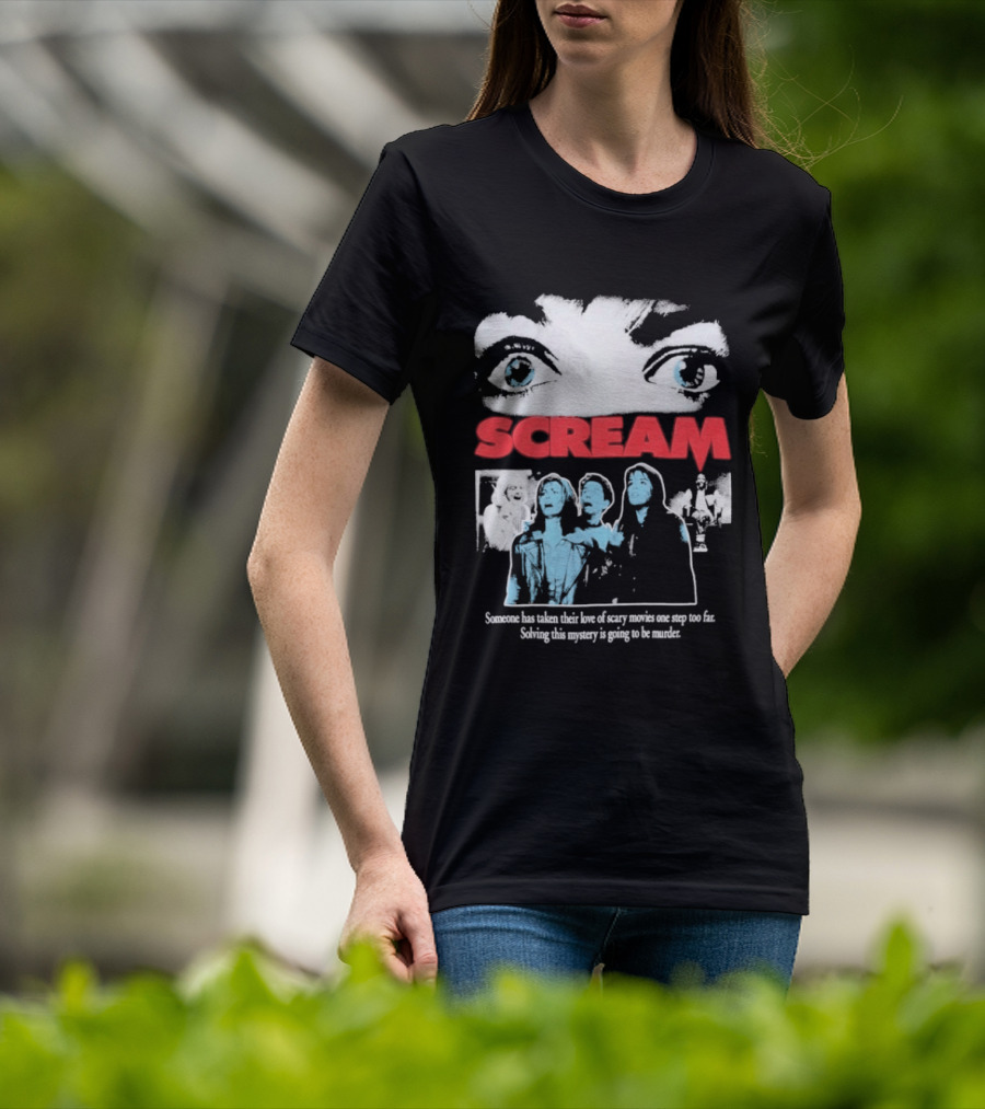 Scream Someone Has Taken Their Love Of Scary Movies One Step Too Far Solving This Mystery Is Going To Be Murder Eyes Faces T-Shirt