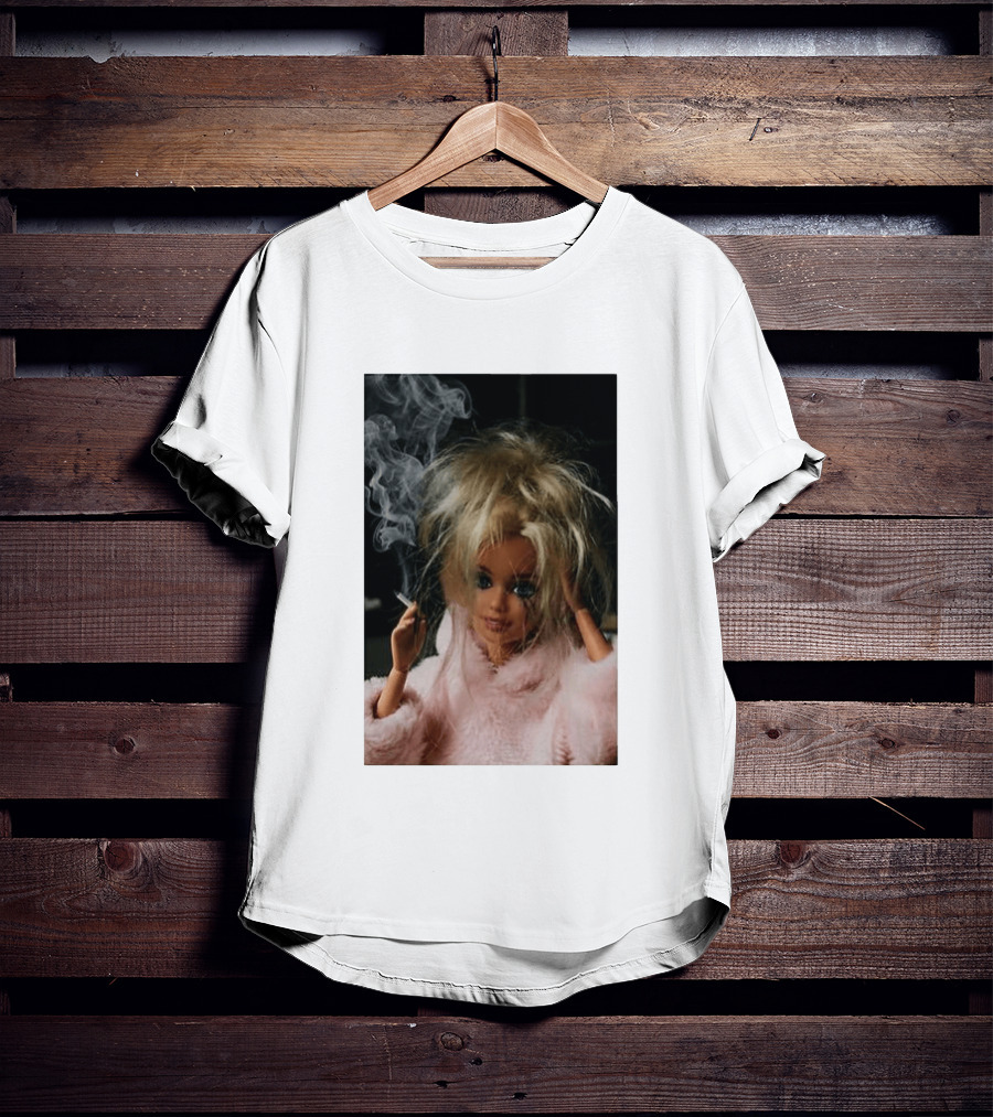Cigarette Smoking Barbie Doll In Pink Fur Coat T-Shirt