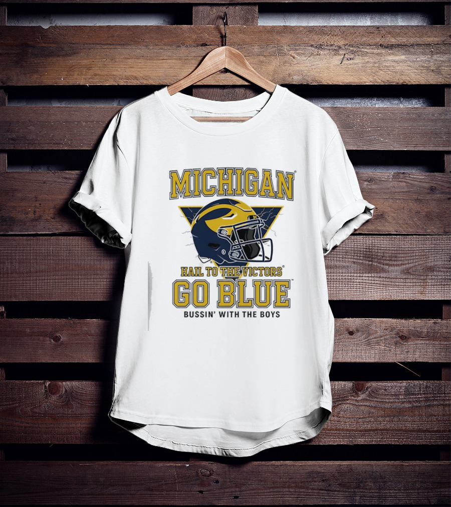 Michigan Hail To The Victors Go Blue Bussin' With The Boys Helmet T-Shirt