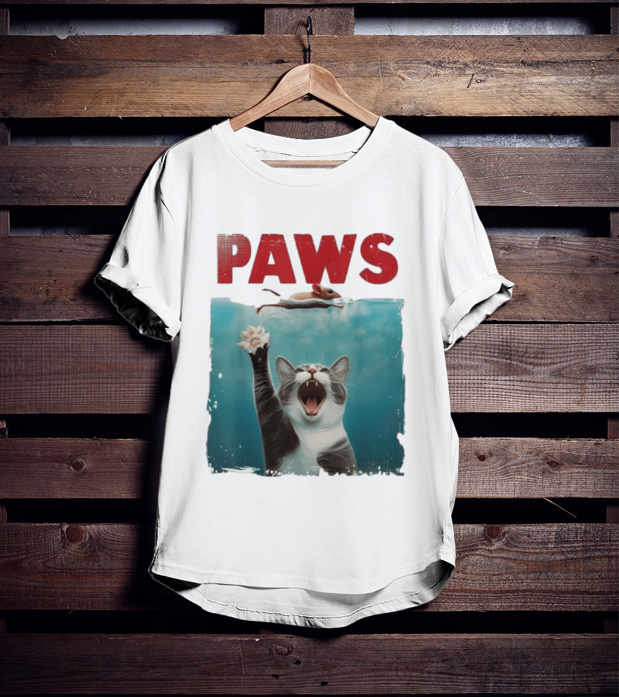 Paws Cat Chasing Mouse Playful Kitten Humor T-Shirt