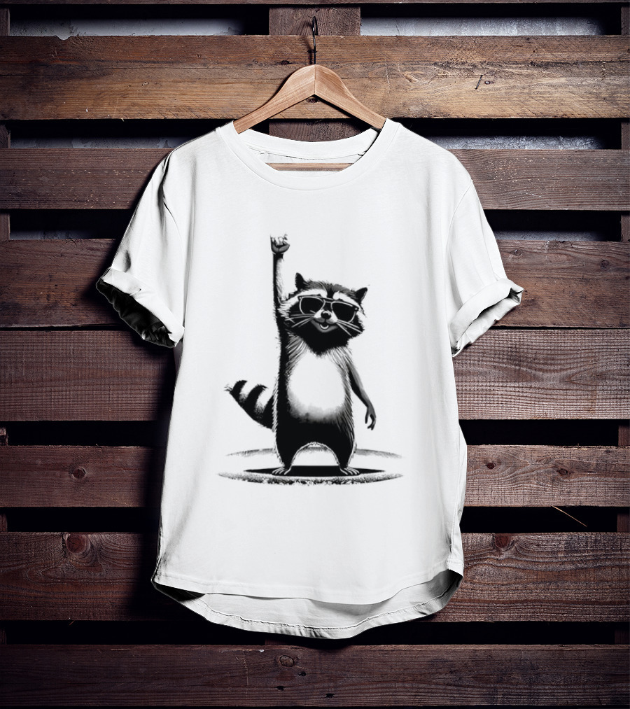 Raccoon Rock Music Animal Silhouette Jazz Hands Pose T-Shirt