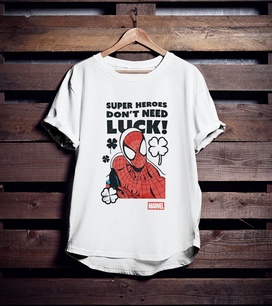 Marvel Spider Man Super Heroes Don't Need Luck T-Shirt