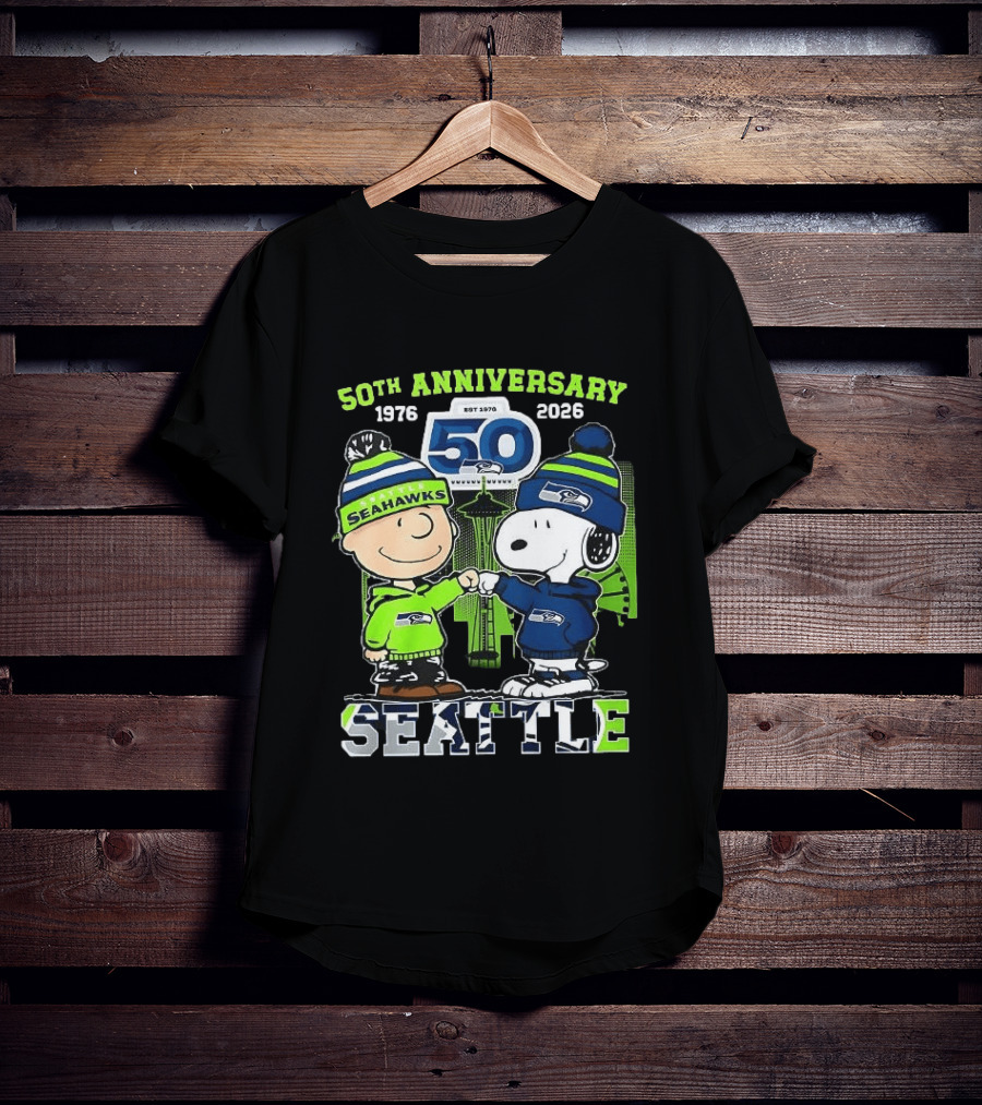 Seattle Seahawks 50th Anniversary 1976 2026 Charlie Brown Snoopy T-Shirt