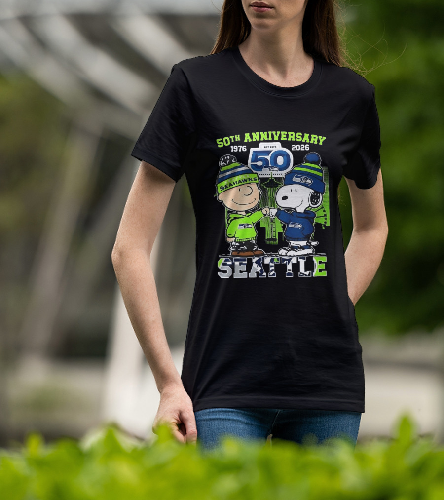 Seattle Seahawks 50th Anniversary 1976 2026 Charlie Brown Snoopy T-Shirt