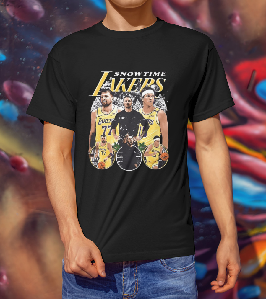 Snowtime Lakers Basketball Champions Iconic Players And Coach T-Shirt