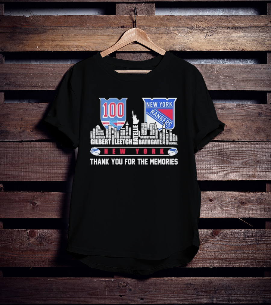 New York Rangers 100th Anniversary Skyline Player Names Thank You For The Memories T-Shirt