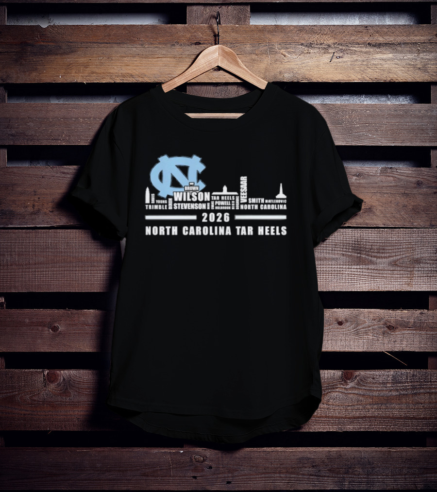 North Carolina Tar Heels 2026 Skyline City Player Names T-Shirt