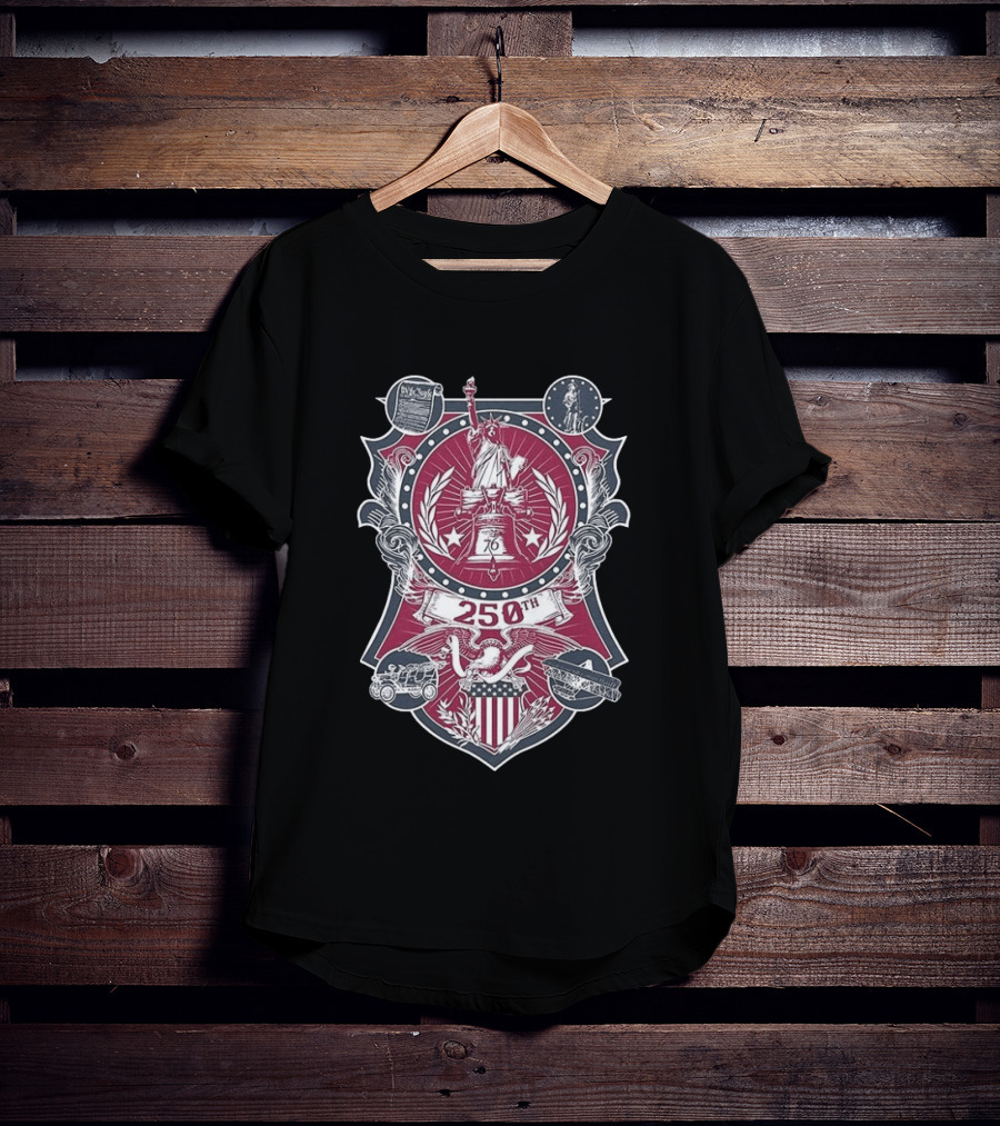 United States 250th Commemorative With Liberty Bell Statue Of Liberty And Eagle Crest T-Shirt