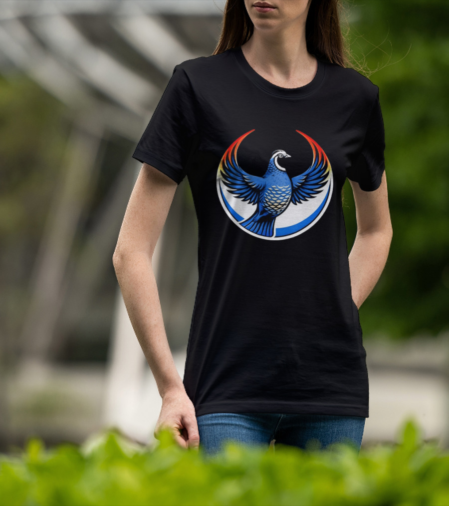 California Quail Wings Up Blue T-Shirt