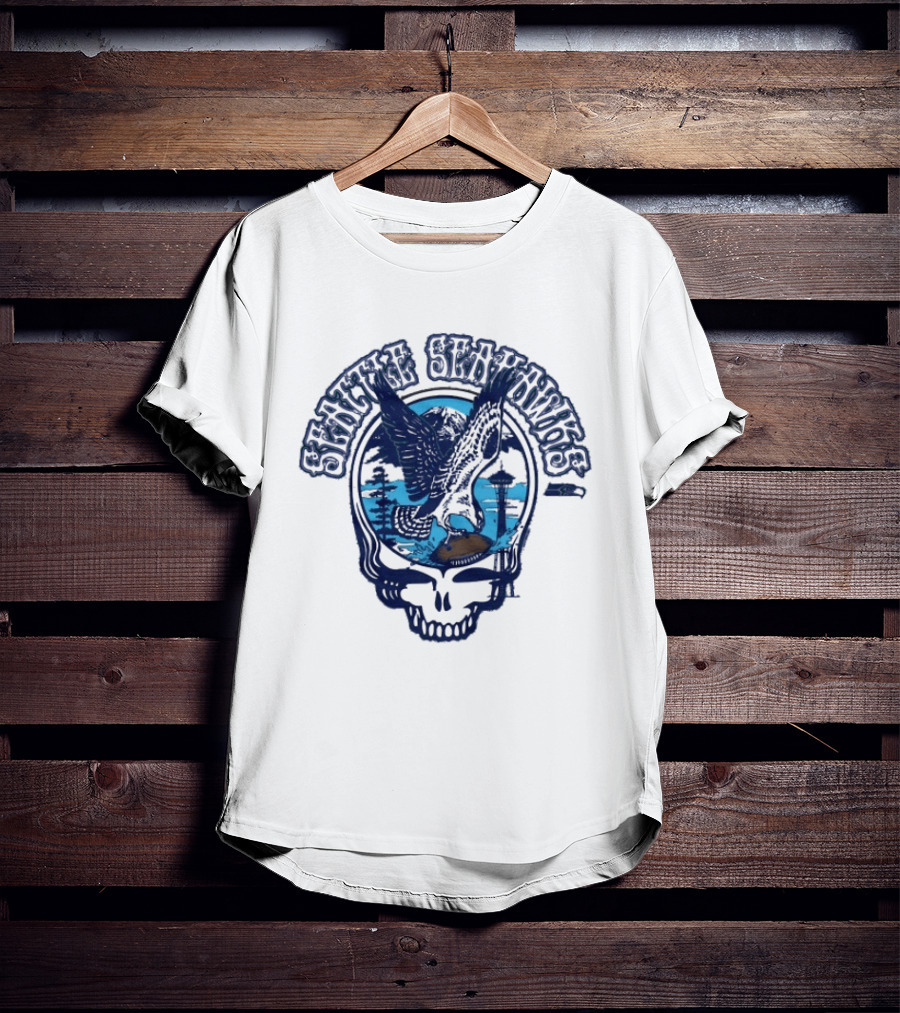 Seattle Seahawks Grateful Dead Skull Art Collaboration T-Shirt