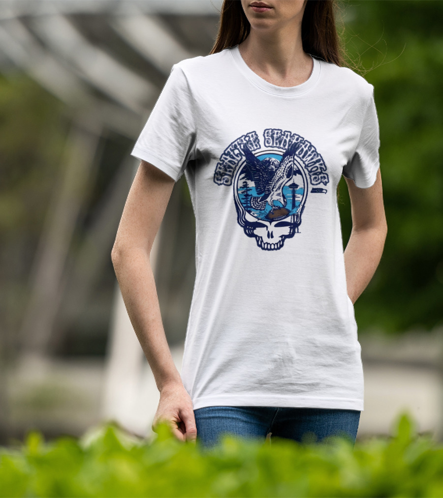 Seattle Seahawks Grateful Dead Skull Art Collaboration T-Shirt