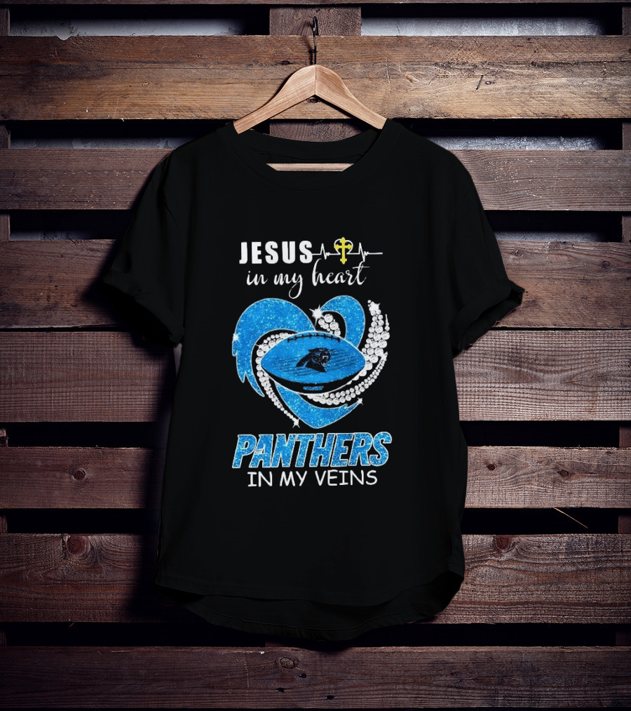 Jesus In My Heart Panthers In My Veins Diamond Heart Christian T-Shirt