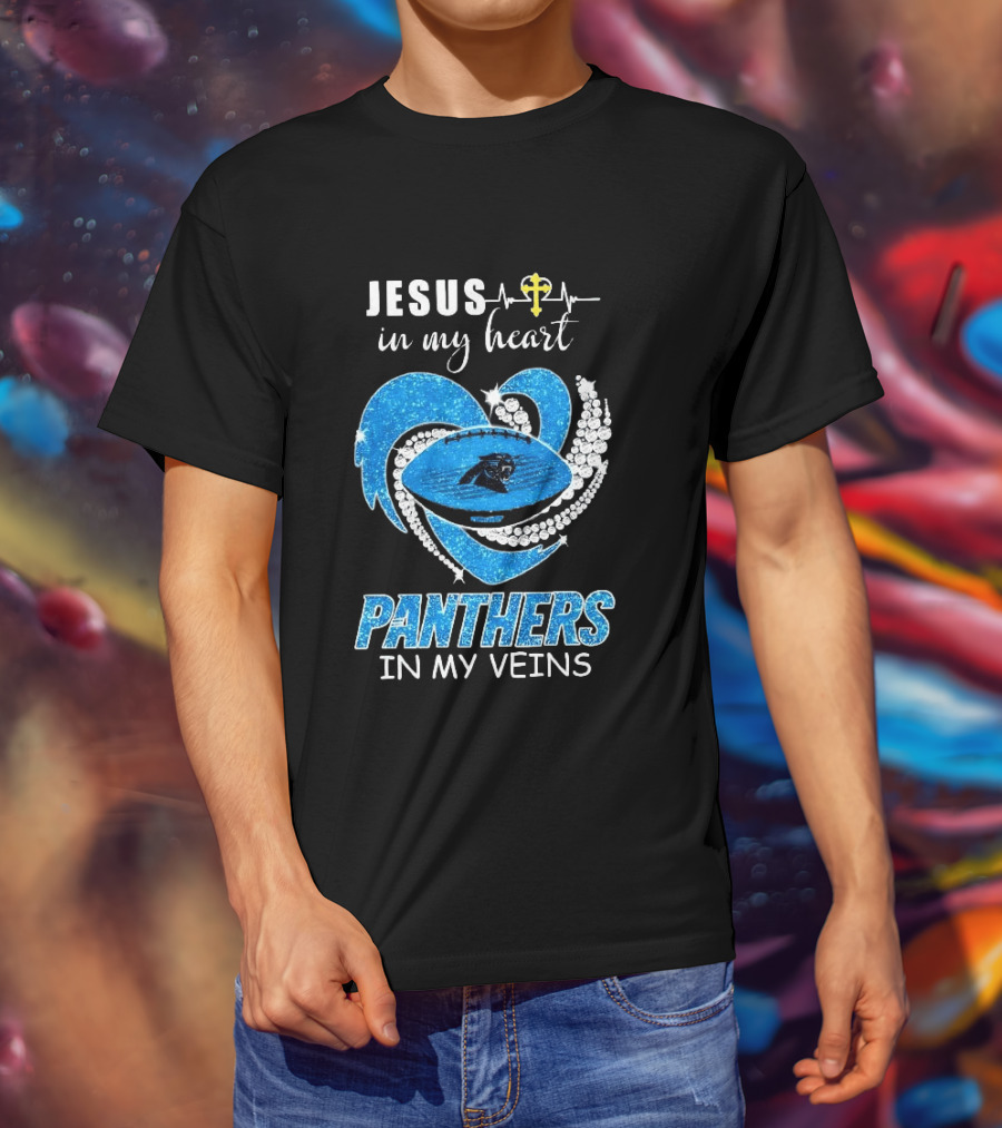 Jesus In My Heart Panthers In My Veins Diamond Heart Christian T-Shirt