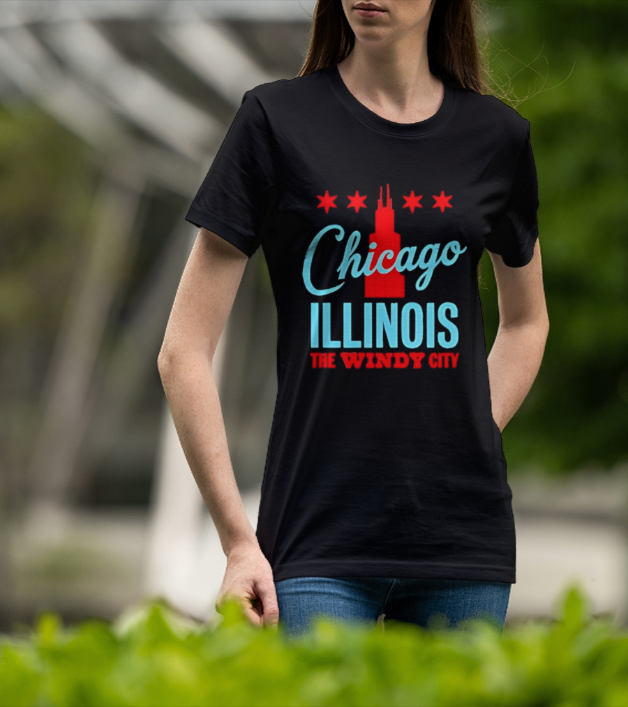 Chicago Illinois The Windy City Skyline Stars T-Shirt