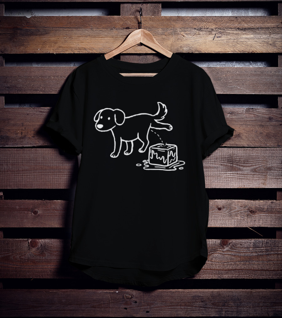 Peeing Dog On Melting Ice Cube Iconic Sketch T-Shirt